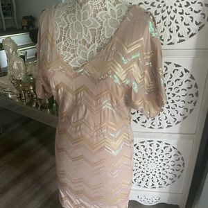 Sequined light tan party dress